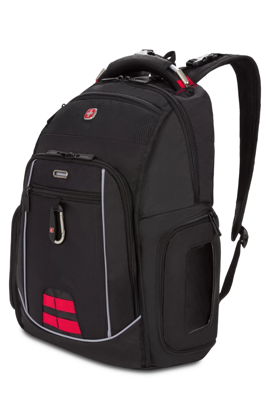 SWISSGEAR 2727 Travel Backpack - Durable Laptop Backpack with Multiple Compartments, Black/Red, Ideal for Diaper Bag, Work & Gym